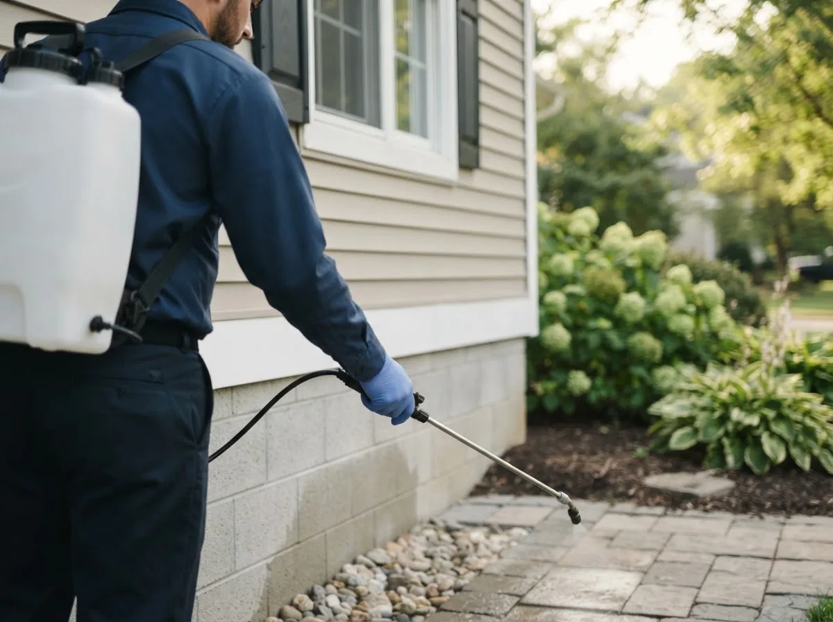 Pest control technician inspecting a home in Hubbard, NE